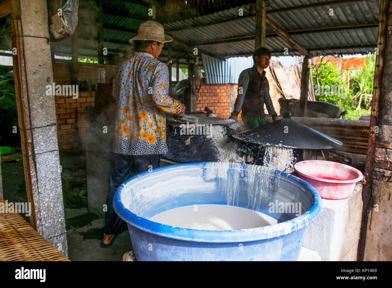 Drying rice factory, Can Tho Province, Vietnam Stock Photo