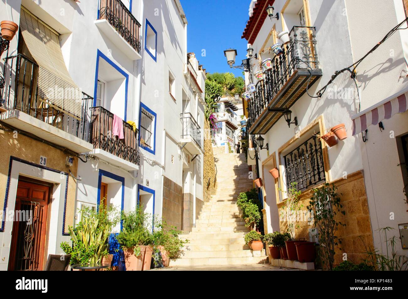 Typical street of the Santa Cruz neighborhood in Alicante, Valencia