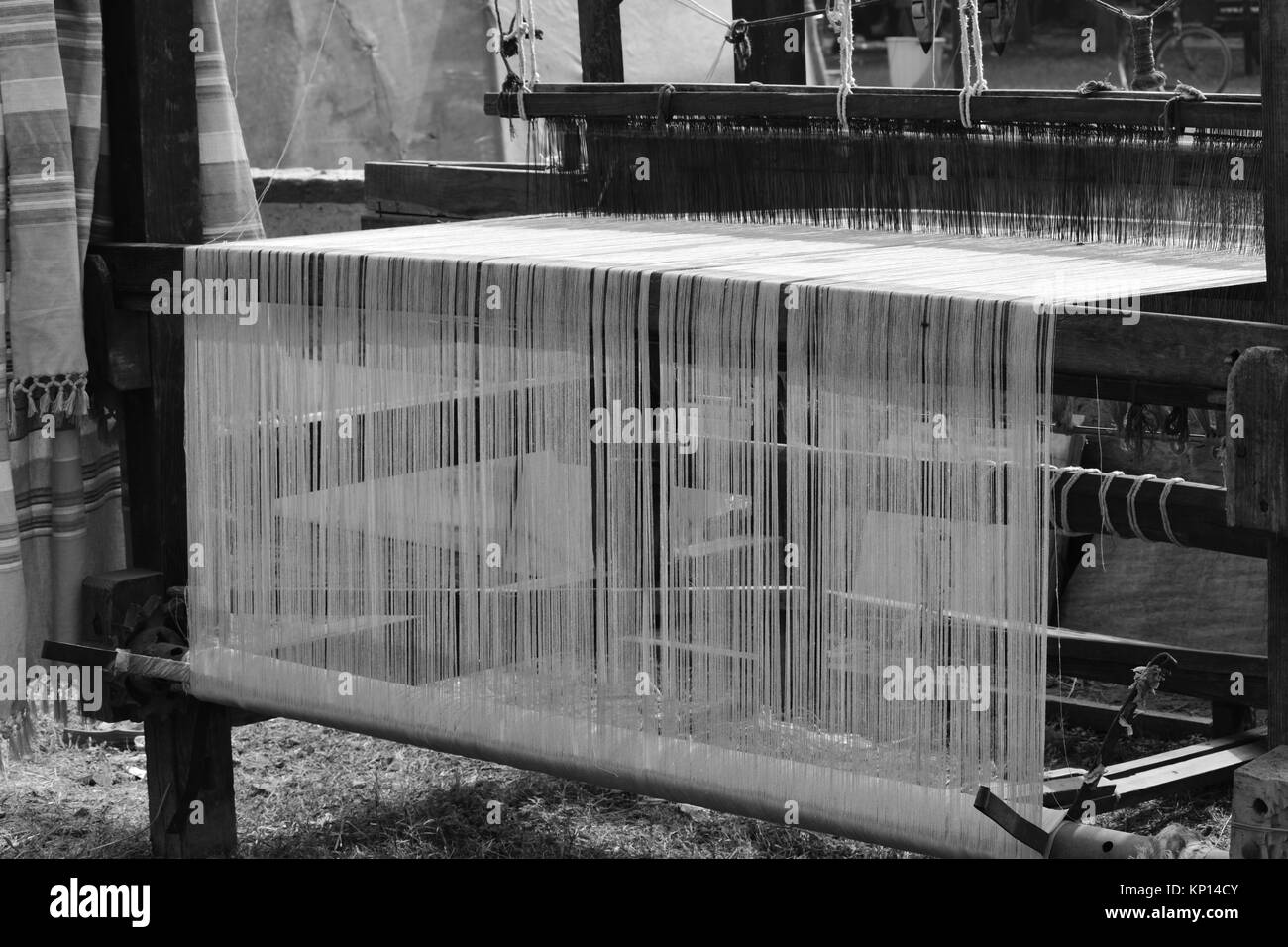 A hand loom made of wood  in monochrome. Stock Photo