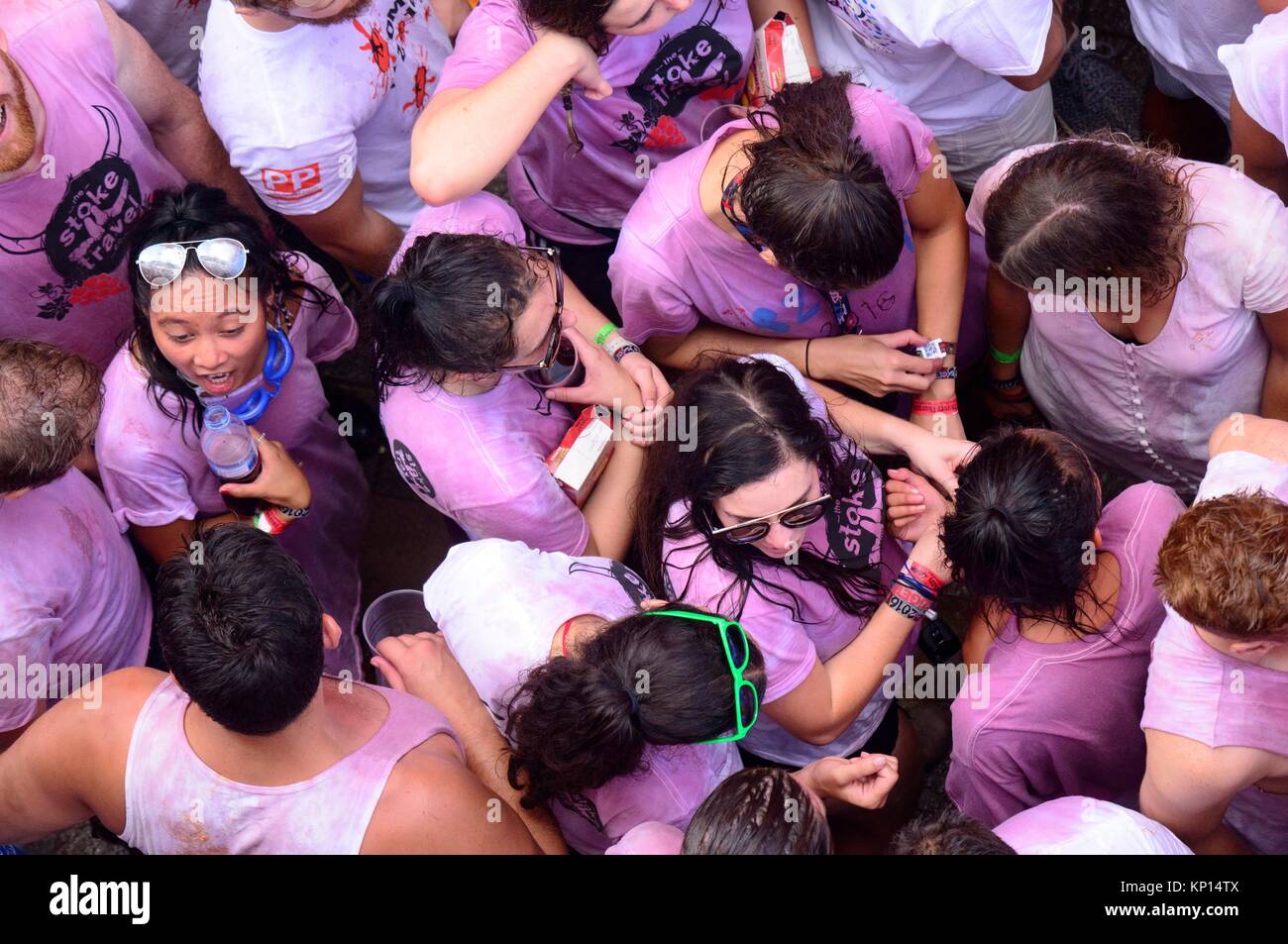 Young people enjoying the Tomatina, the world´s largest tomato fight
