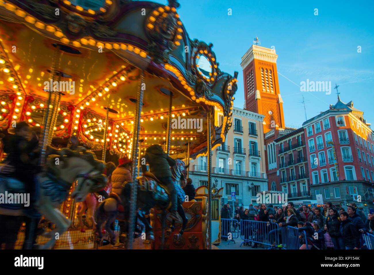 Christmas carousel at Santa Cruz Square. Madrid, Spain Stock Photo Alamy