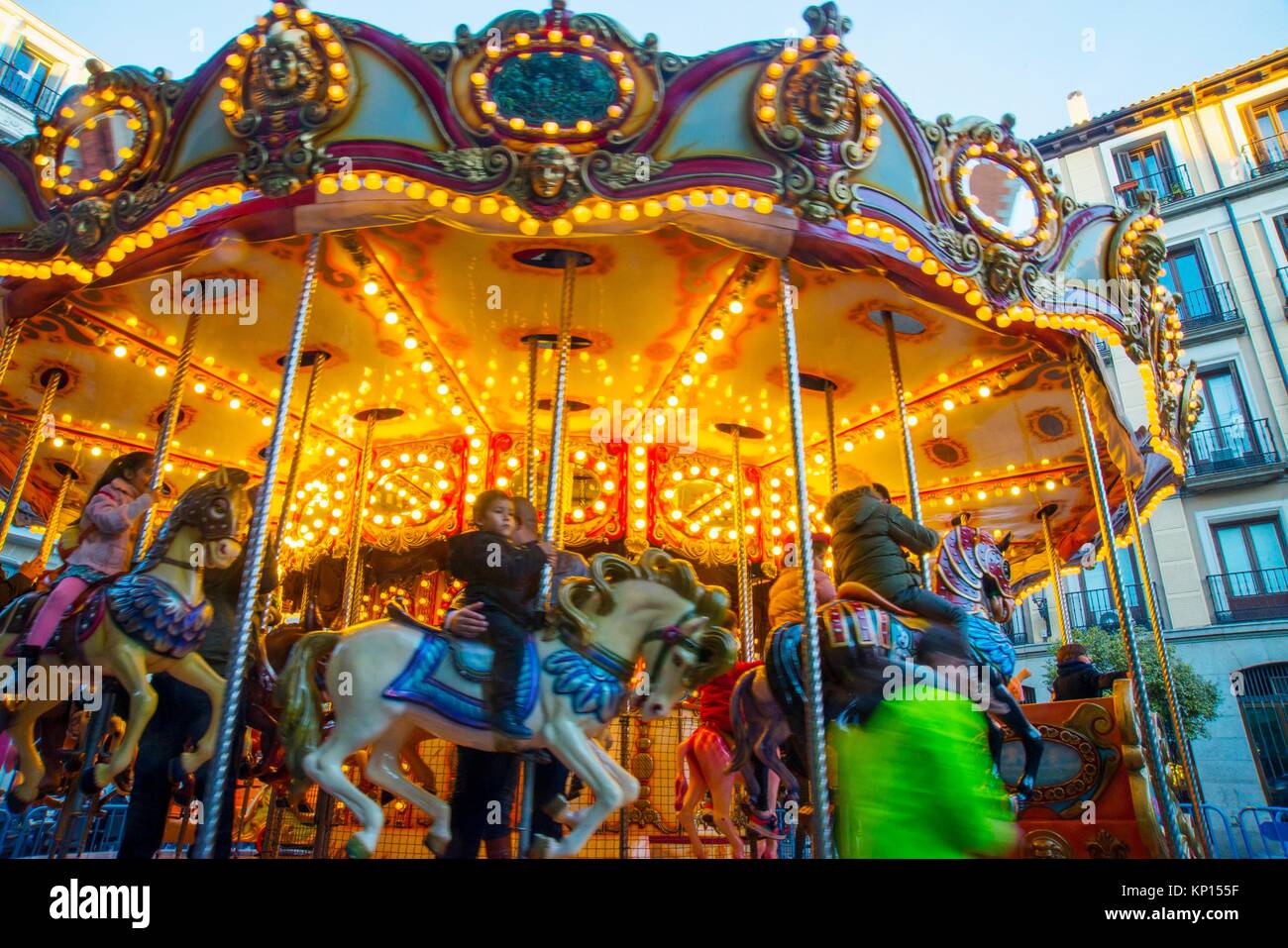 Christmas Carousel. Santa Cruz Square, Madrid, Spain Stock Photo Alamy