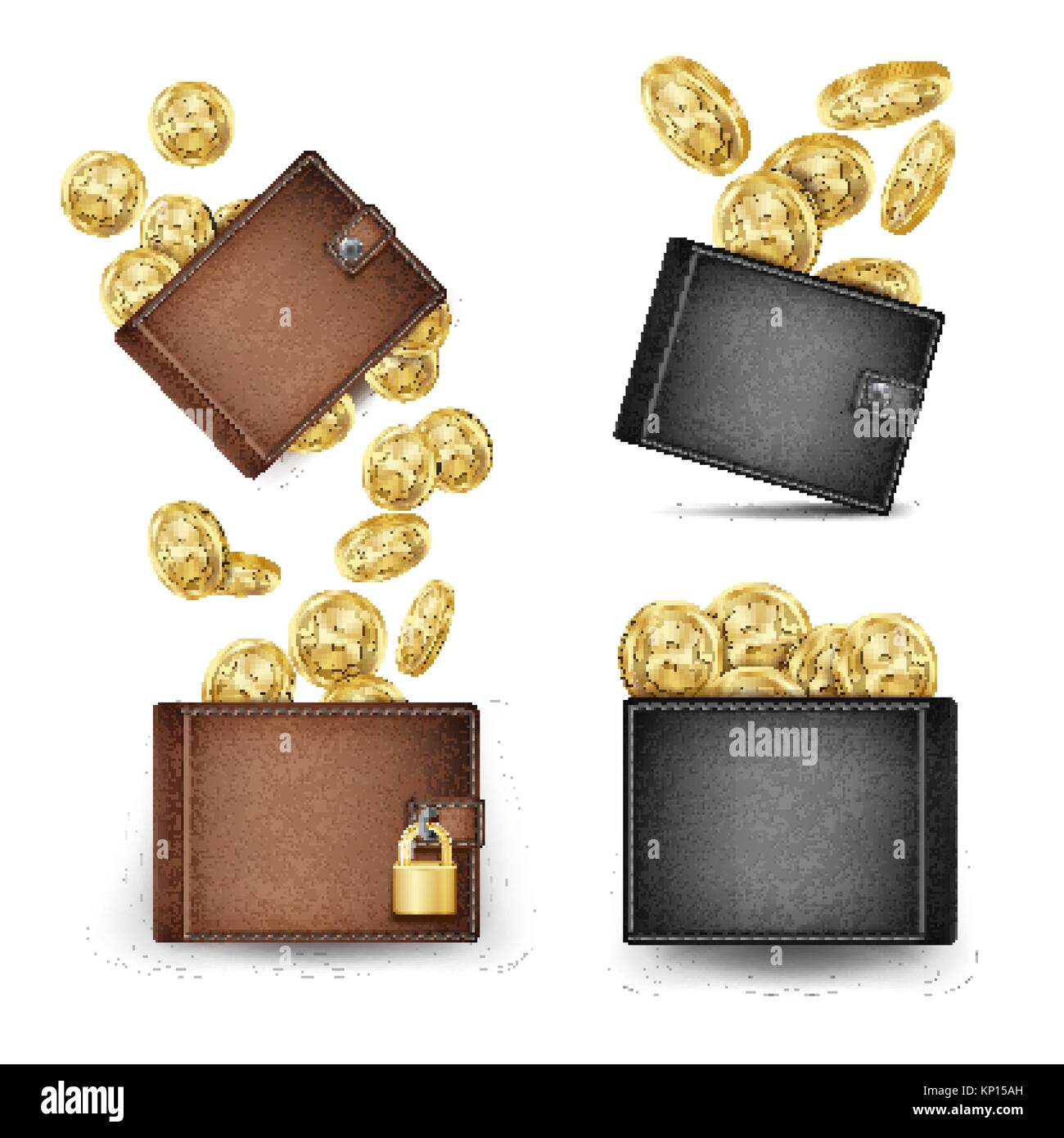 Bitcoin Wallet Set Vector. Bitcoin Gold Coins. Realistic 3d Brown And Black Bitcoin  Wallet. Money Front Side. Technology Worldwide Network Concept. Locked With  Padlock. Modern Finance Secure Concept Stock Vector Image &