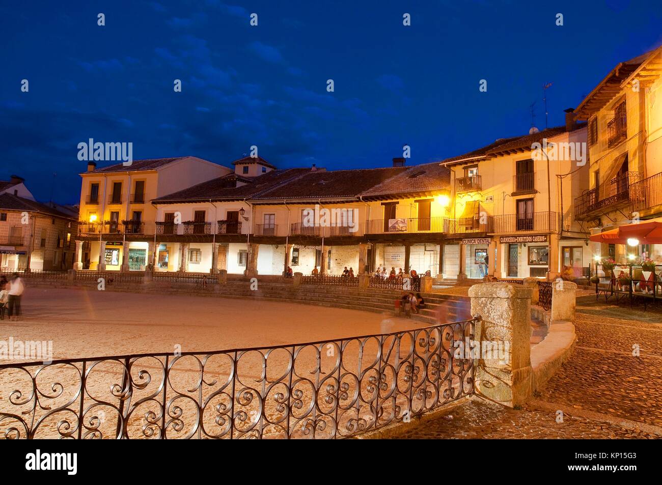 Main Square, night view. Riaza, Segovia province, Castile Leon, Spain. Stock Photo