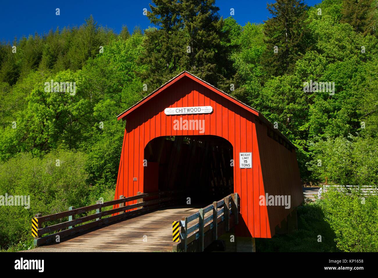 Chitwood Covered Bridge, Lincoln County, Oregon. Stock Photo