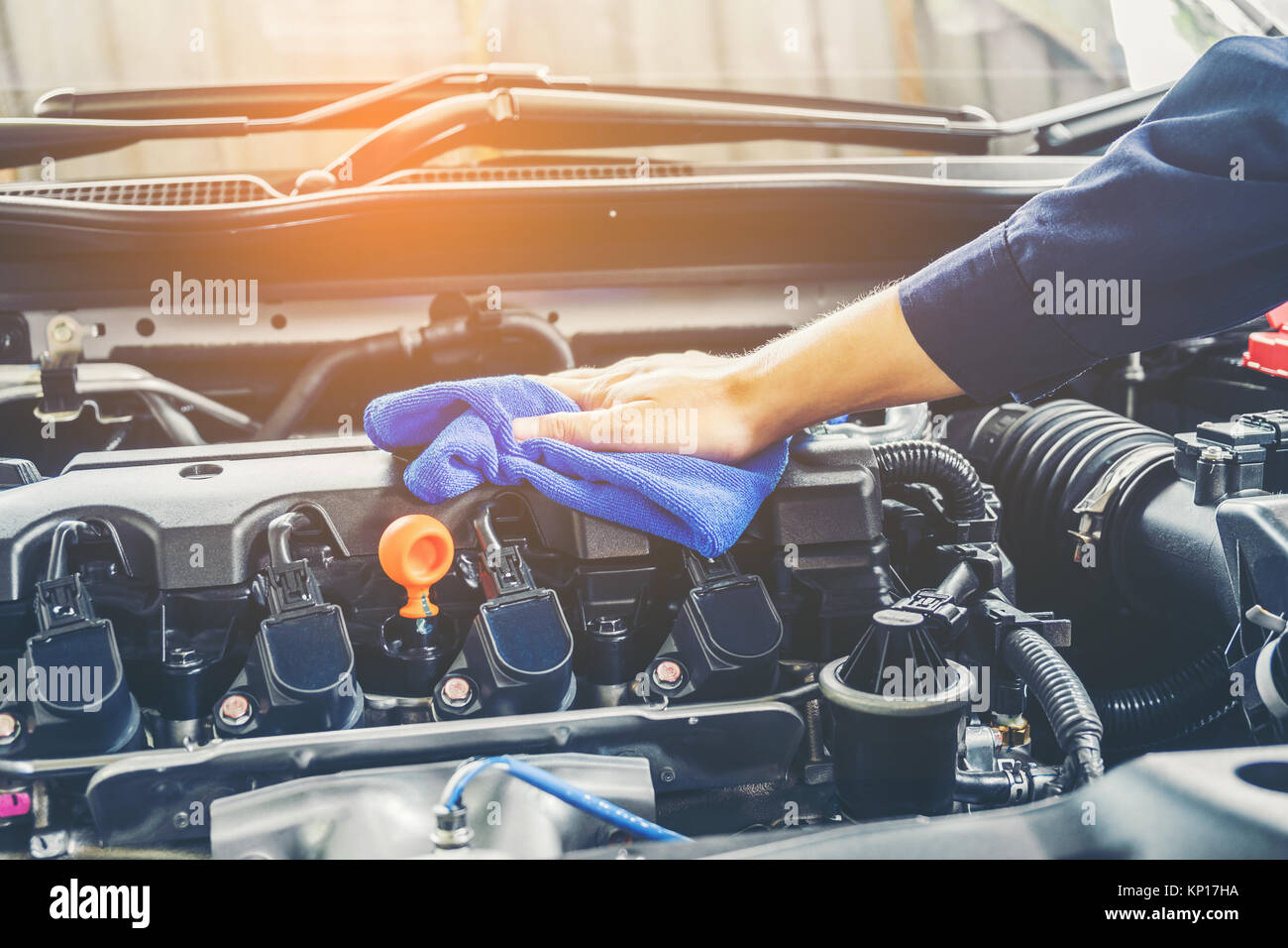 Car detailing series Cleaning car engine Stock Photo Alamy