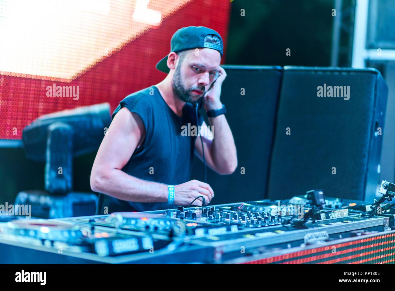 DJ Jordy Dazz playing at music festival Starbeach in Hersonissos, Crete ...