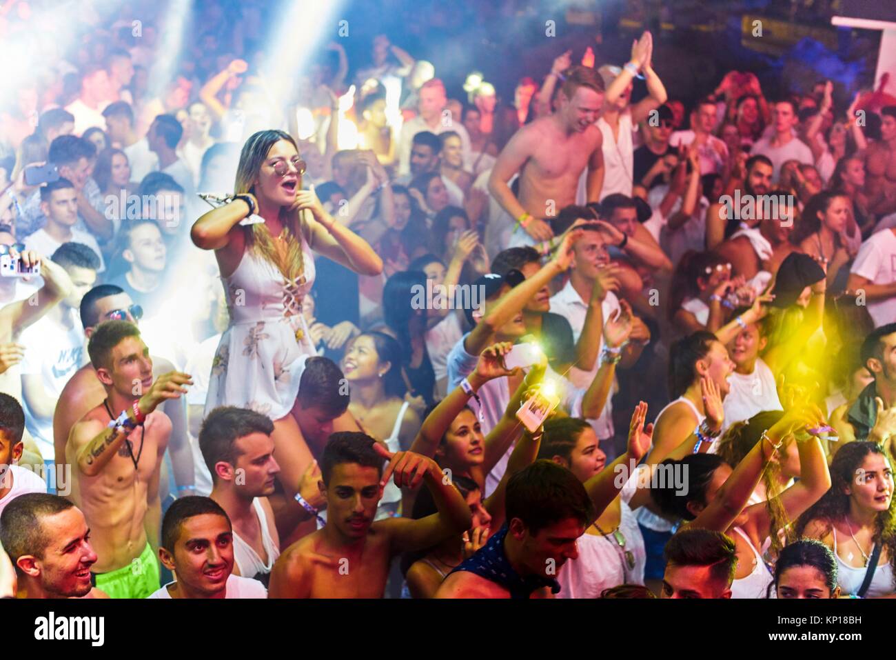 Party People Enjoying Edm Dance Music Of Hardwell B2b Afrojack At Music Festival Starbeach Beach Flirt Dress In White Party On 17 July 17 In Stock Photo Alamy