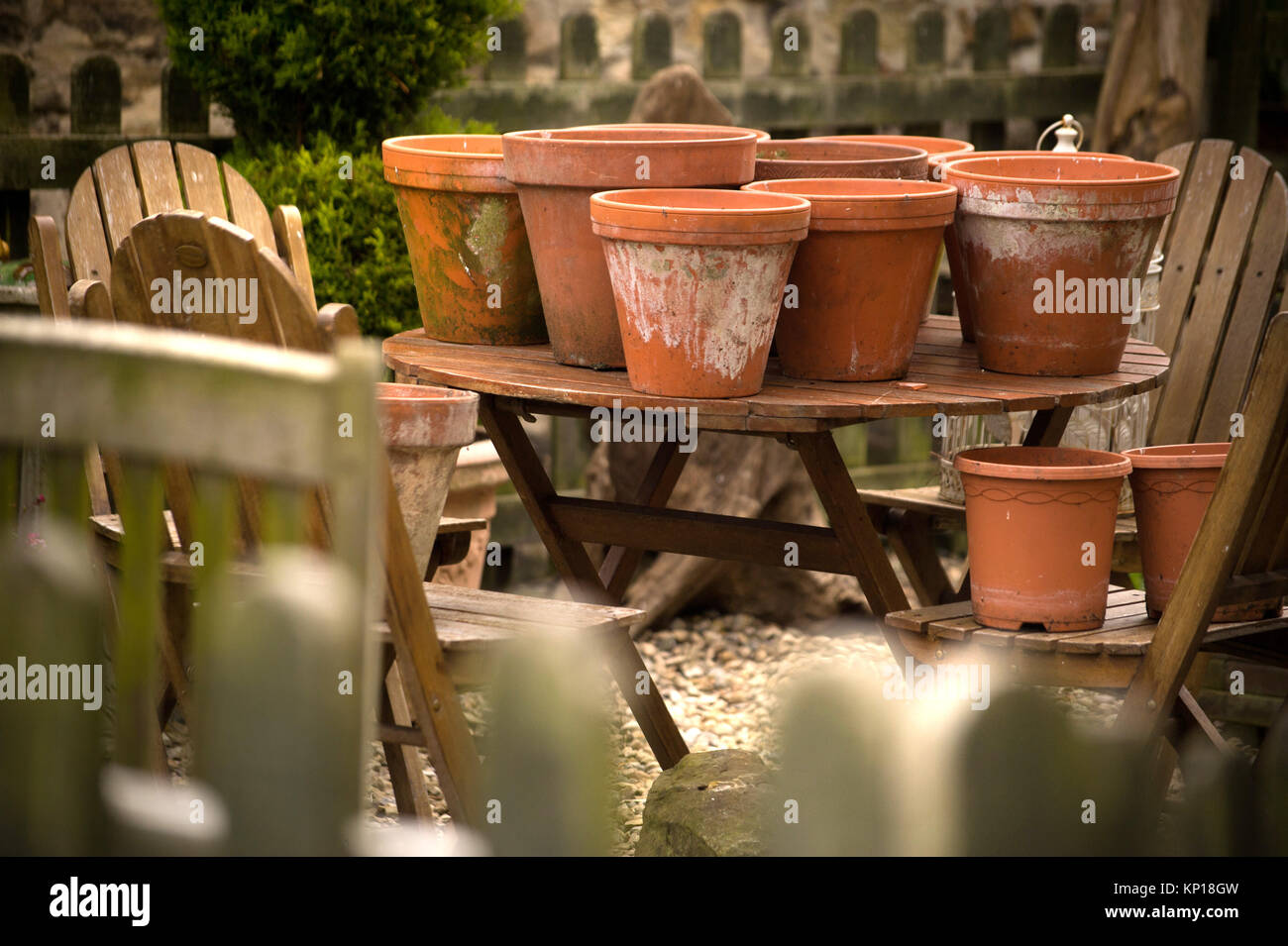 Patio table with flower pots hires stock photography and images Alamy