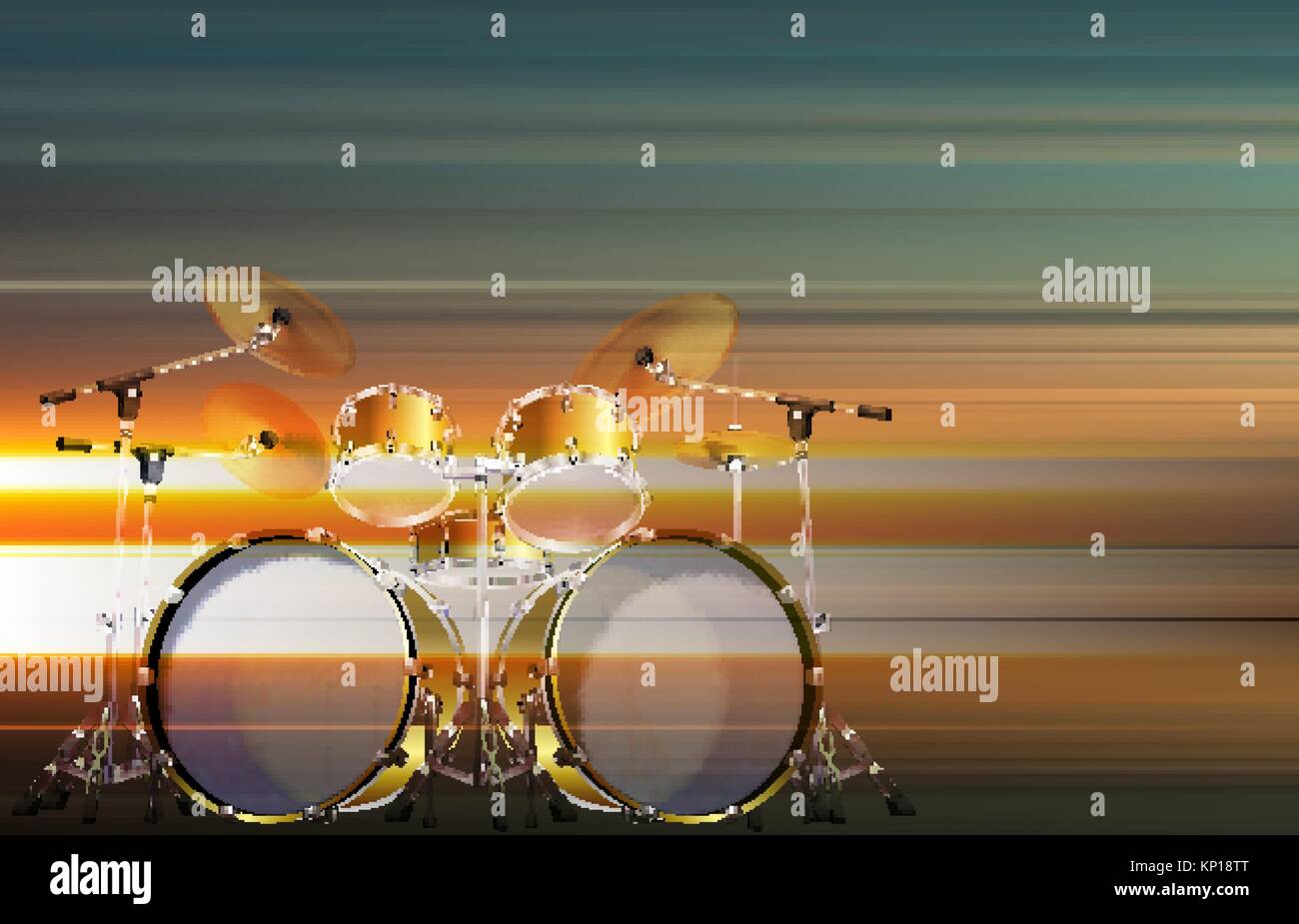 Abstract blur music background with drum kit on gray Stock Vector