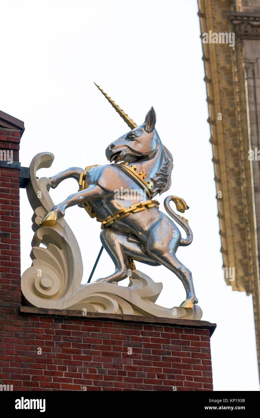unicorn statue Old State House washington street Freedom Trail Boston MA USA Massachussets. Stock Photo