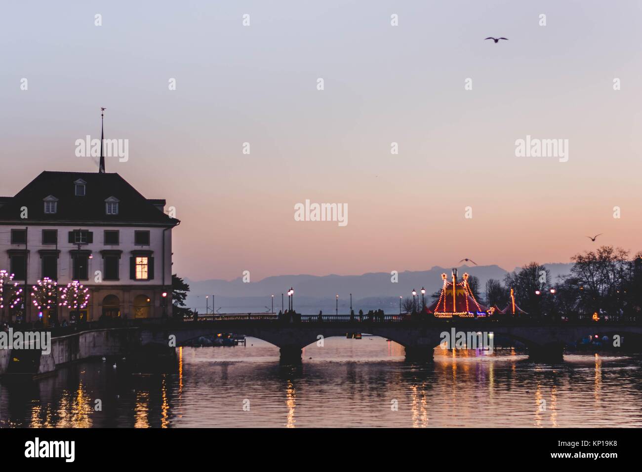 Sunset in zurich, switzerland Stock Photo Alamy