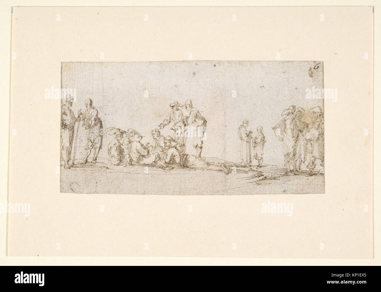 Depiction of men in groups conversing, showing historical clothing and ...