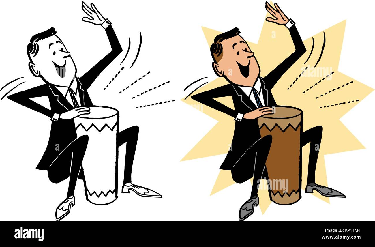 A man in a suit playing a bongo drum. Stock Vector