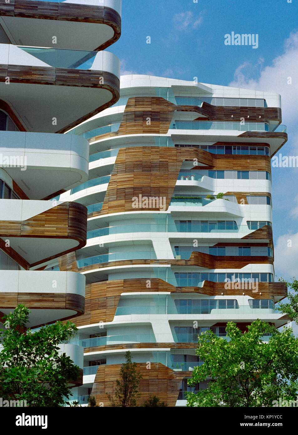 Italy, Lombardy, Milan, CityLife, Zaha Hadid Residences. Stock Photo