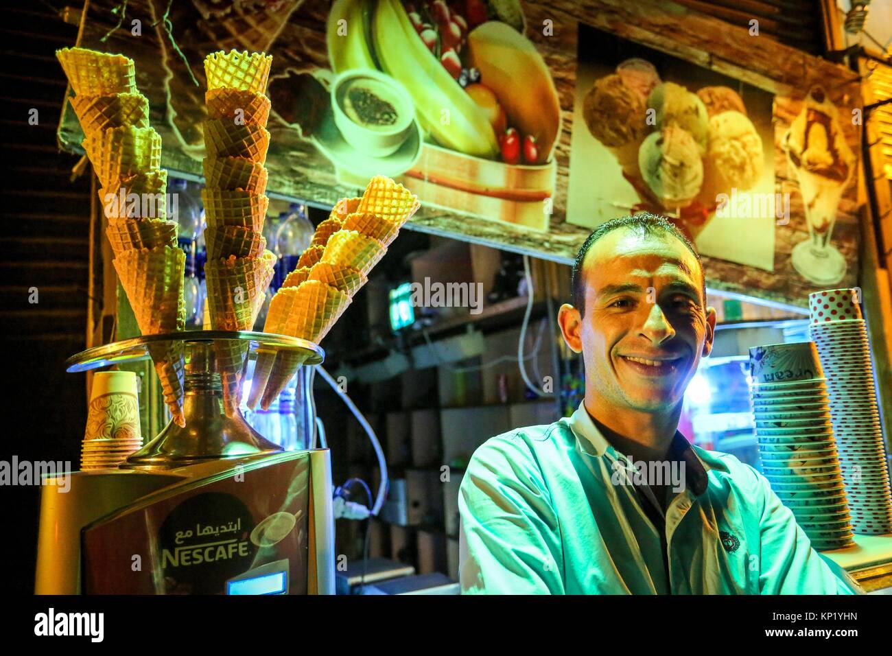 Man serving in ice cream, Egypt Stock Photo Alamy