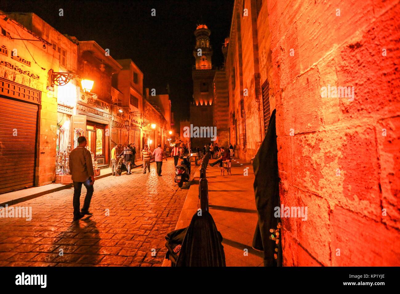 Al-Muizz li-Din Allah Street at night, city of Cairo, Egypt Stock Photo