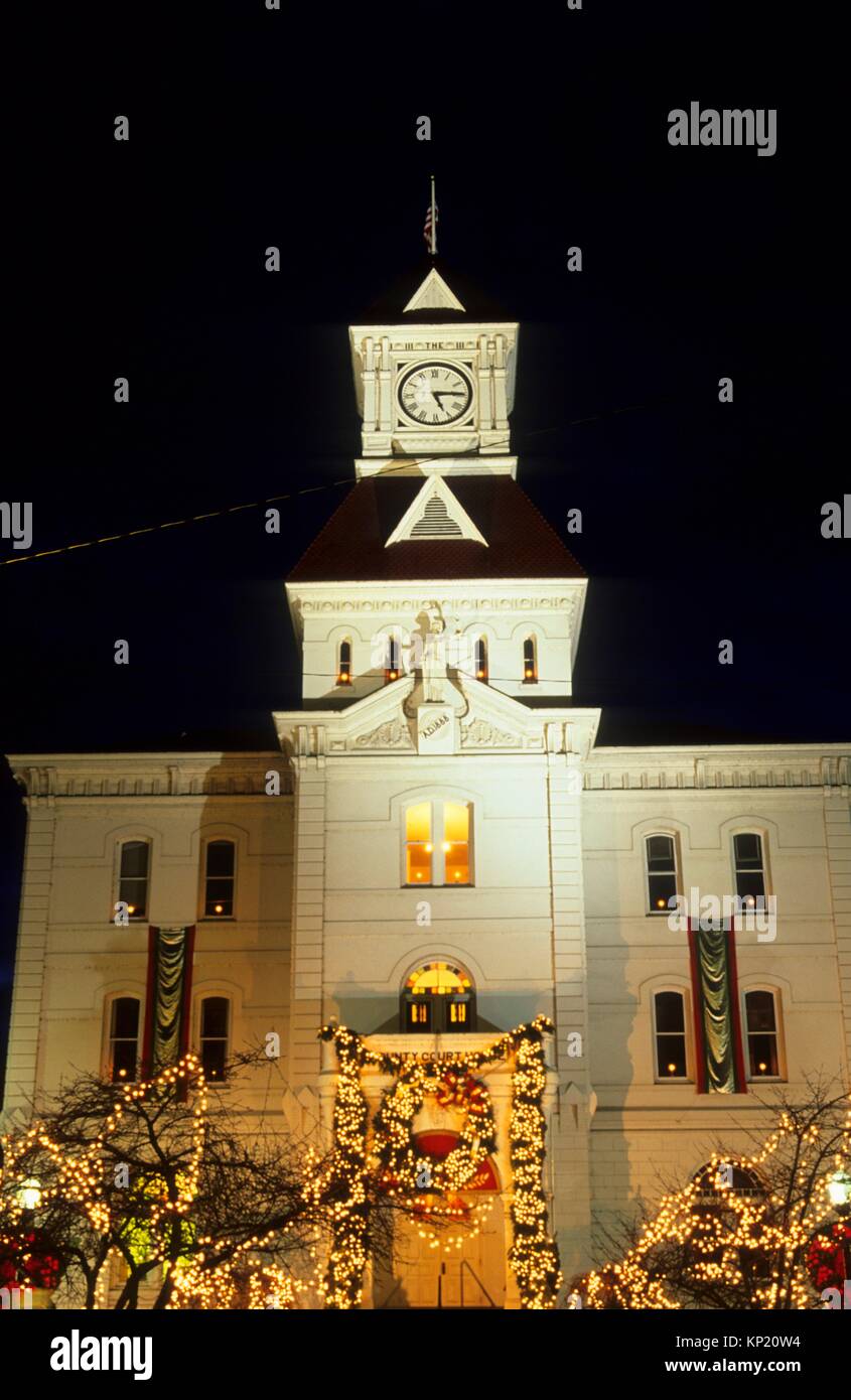 Benton County Courthouse with Christmas lights, Corvallis, Oregon Stock