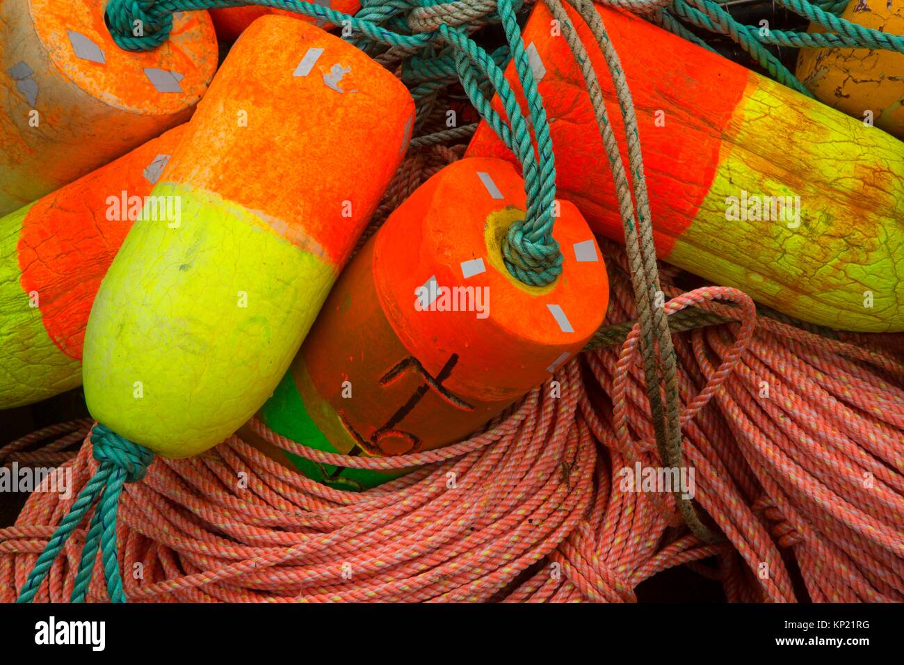 Crab pot floats, Port of Newport, Newport, Oregon. Stock Photo