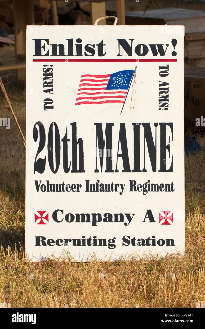 Recruitment board, Civil War Re-enactment, Willamette Mission State Park, Oregon. Stock Photo