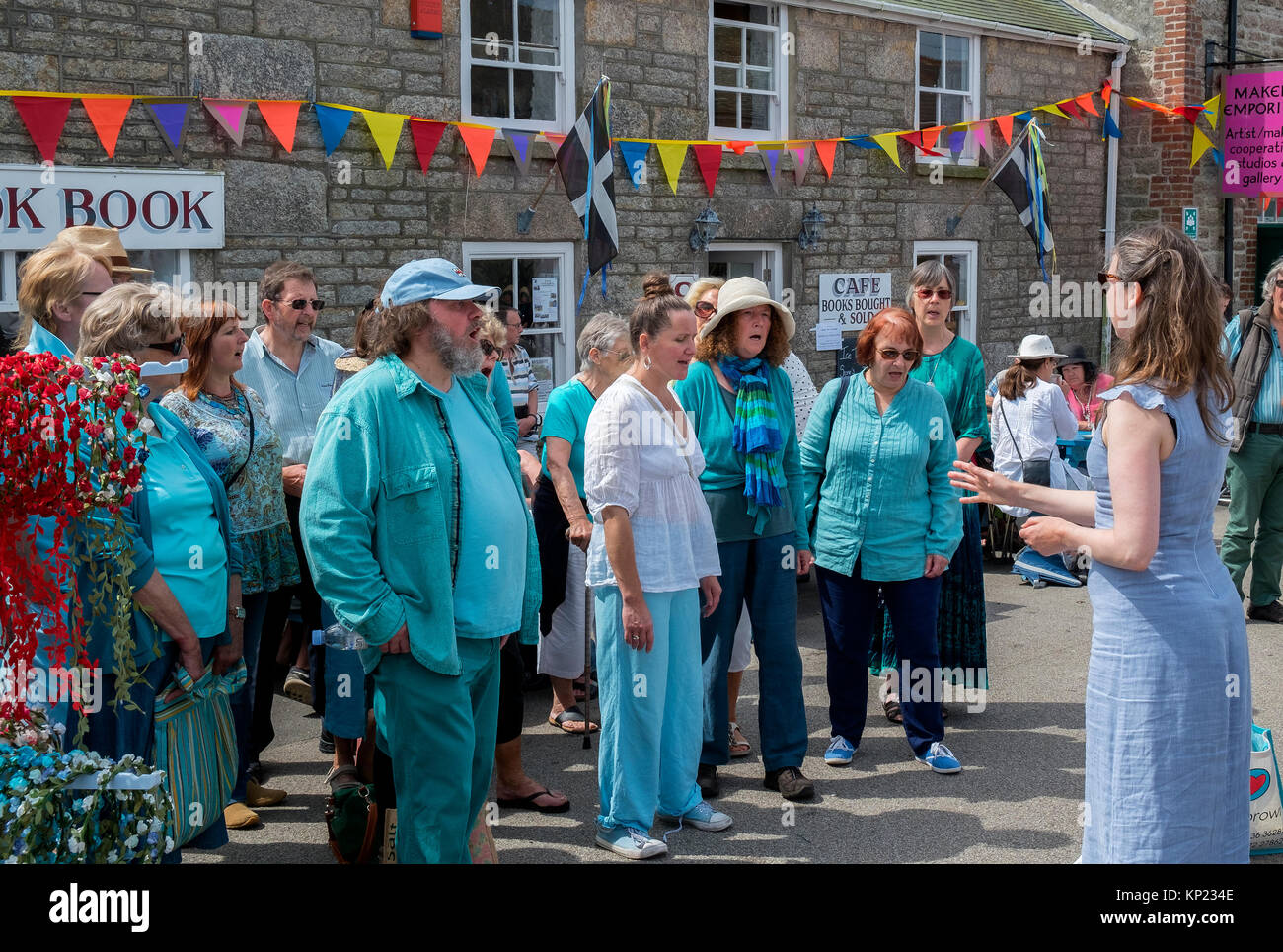 community choir performing at the lafrowda festival in st.just, cornwall, england, uk. Stock Photo