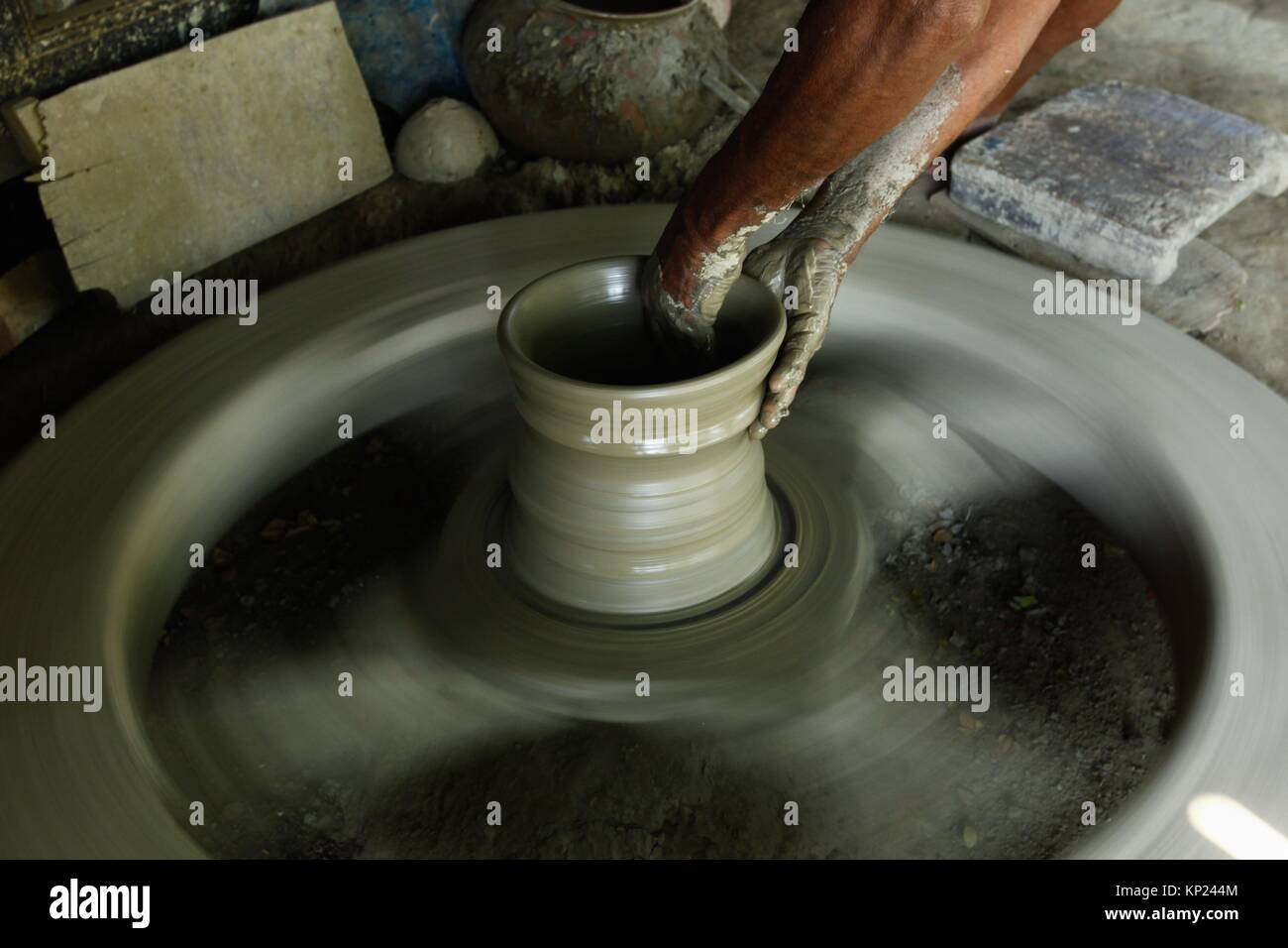 Pottery is the art of earth ware making. The history of Bangladeshi pottery is as ancient as it is illustrious, dating as far back as the Mohenjodaro Stock Photo