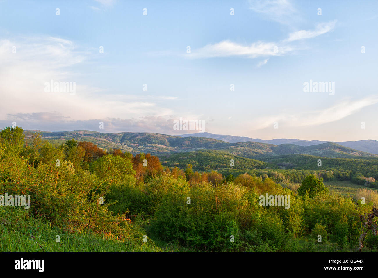 Spring landscape with Russian Caucasus green mountains Stock Photo - Alamy