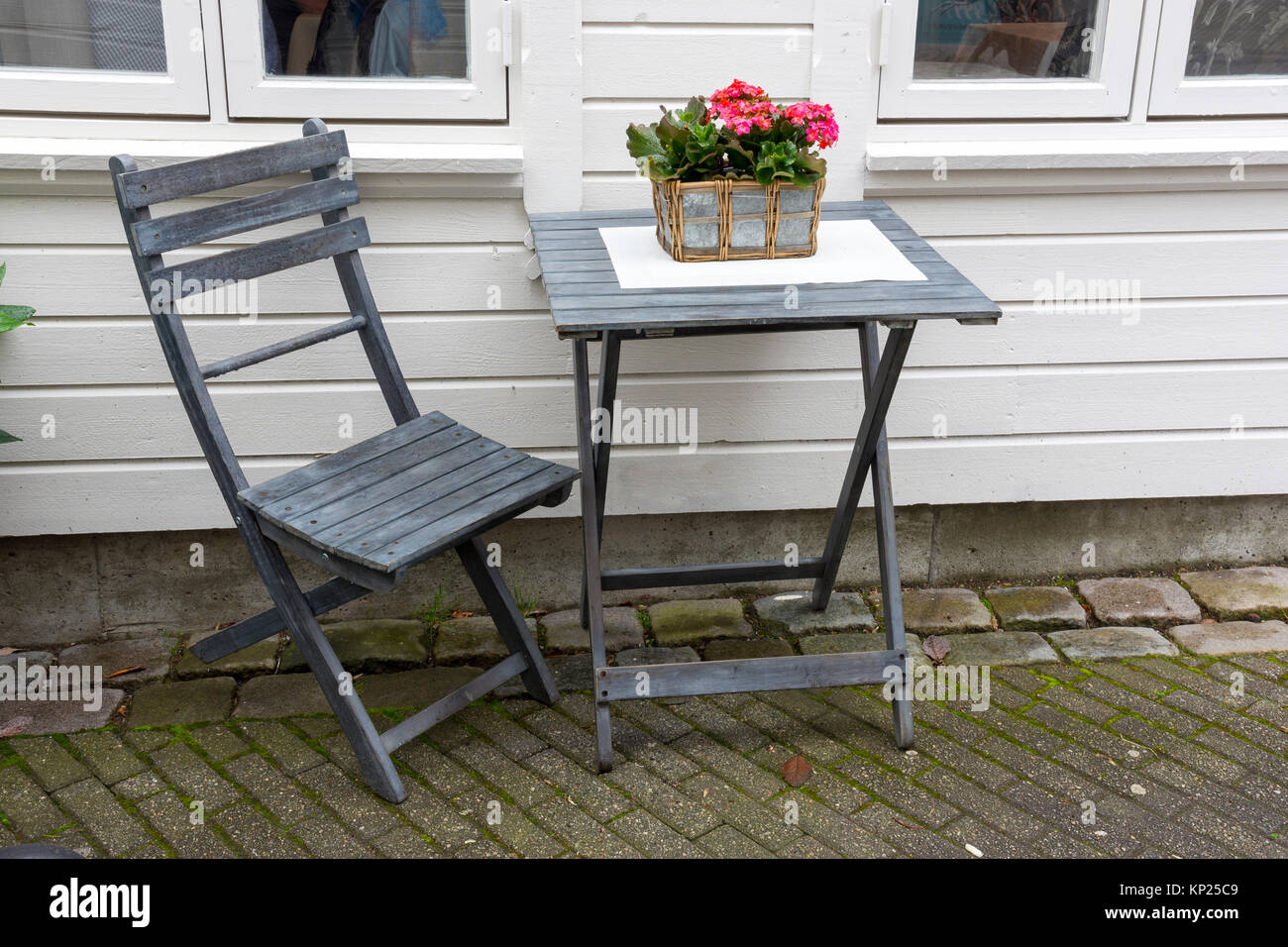 small table with a chair for relax a Egersund in Norway Stock Photo