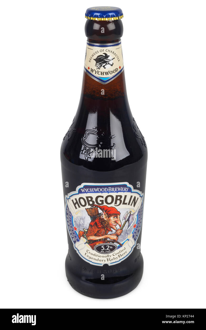 Bottle of Ruby Beer Wychwood Hobgoblin 500ml. Hobgoblin is a Extra Special style beer brewed by Wychwood Brewery Comp Stock Photo