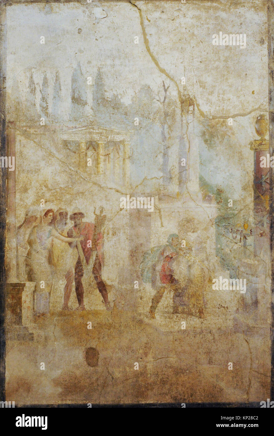 Roman fresco depicting Ulysses carrying the Palladium (statue of Athena) that he has stolen from the temple. 1st century AD. Triclinium. House of the Actors or the Mimes. Pompeii. National Archaeological Museum. Naples. Italy. Stock Photo