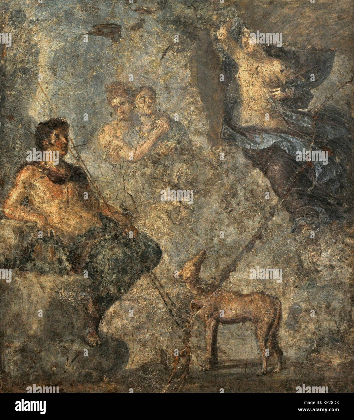 Roman fresco depicting Endymion contemplating his beloved Selene descending towards him covered with a dark mantle. Triclinium. House of the Dioscuri, Pompeii. National Archaeological Museum. Naples. Italy. Stock Photo