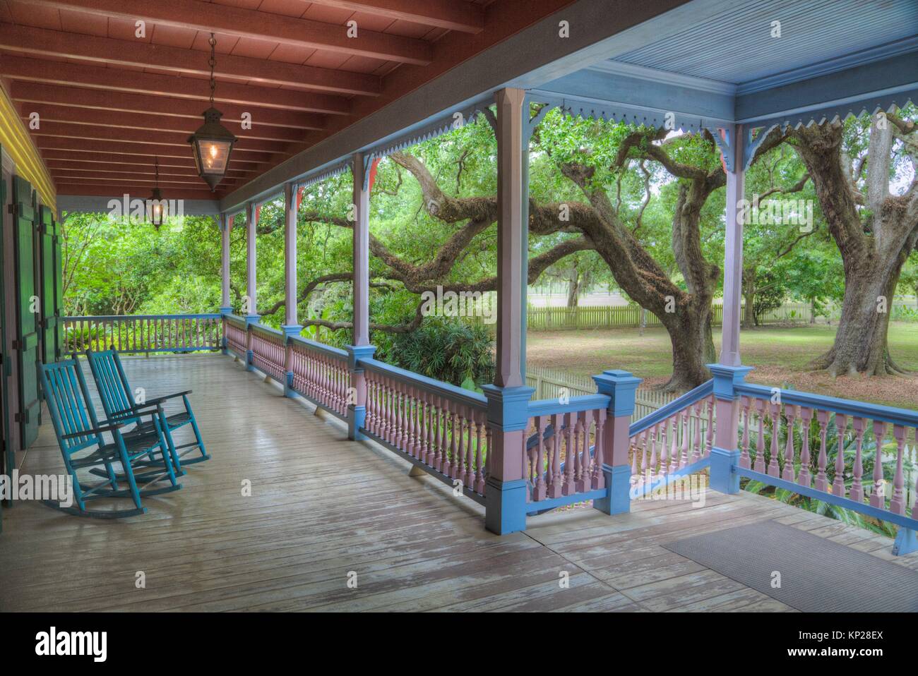 Front Porch, Laura Plantation, Built in 1805, near Wallace, Louisiana, USA Stock Photo