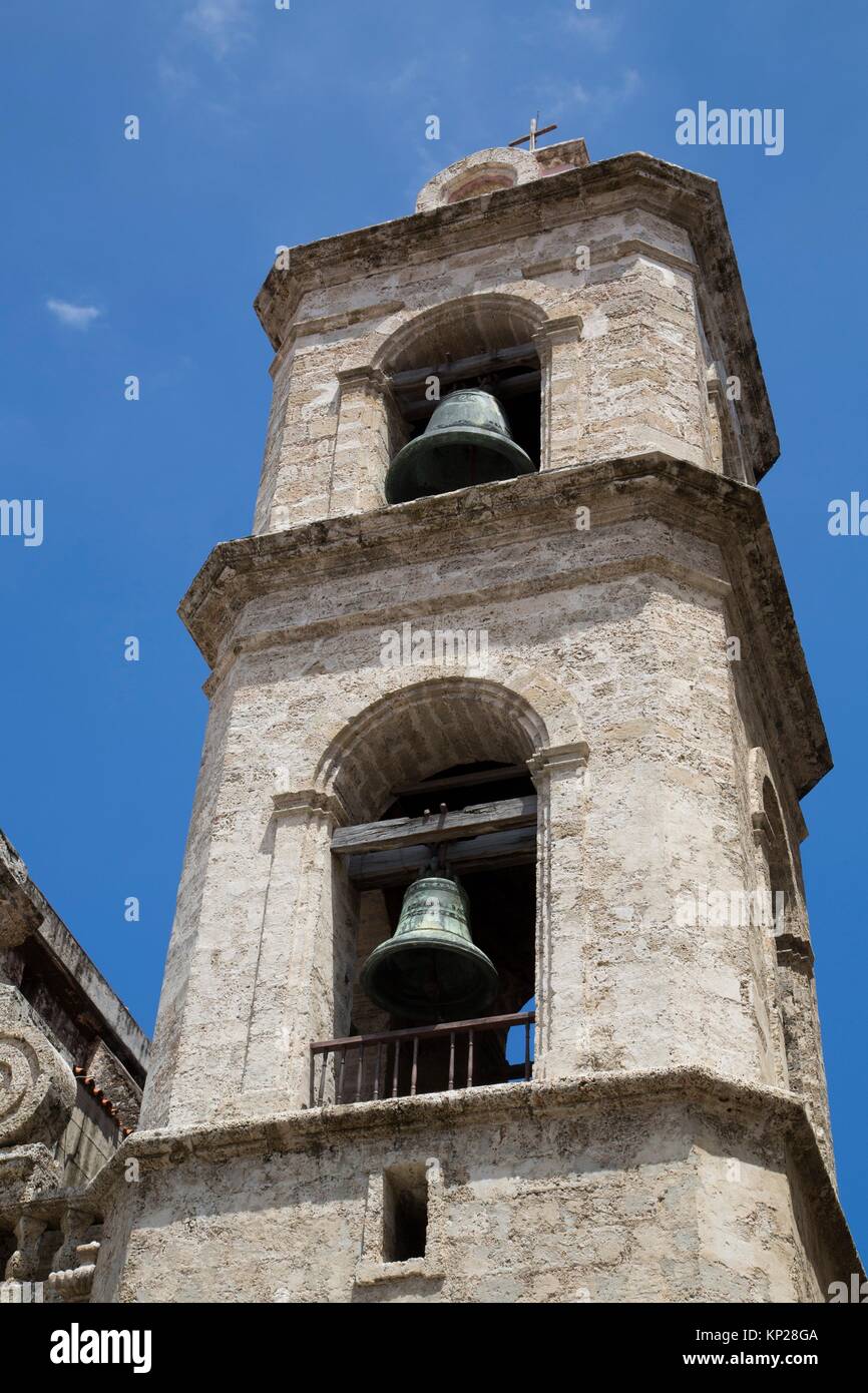 Bell Tower, Cathedral de San Cristobal, La Habana Vieja, UNESCO World Heritage Site, Havana, Cuba Stock Photo