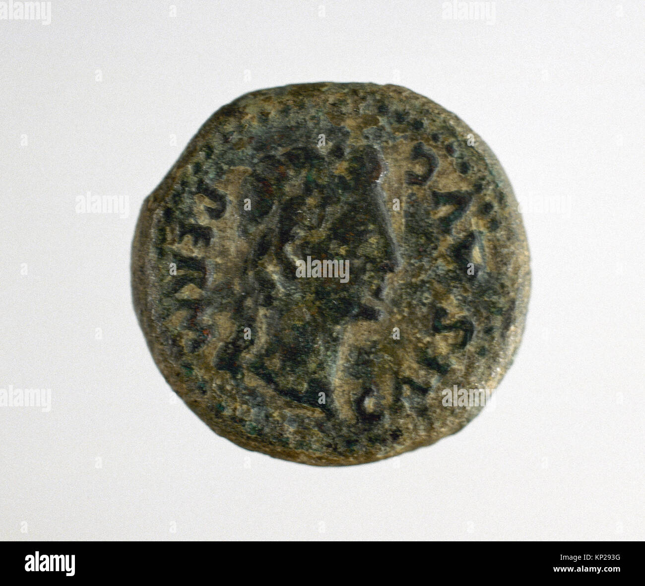Semis. Bronze. Roman coin. Adverse. 'Pervissv caearis avgvsti'. 1st century. Mint of the colony Augusta Emerita (Merida). Spain. National Roman Art Museum. Merida. Spain. Stock Photo