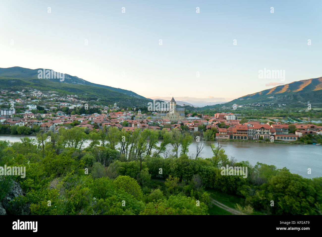 Panoramic view on Mtskheta from the hill Stock Photo