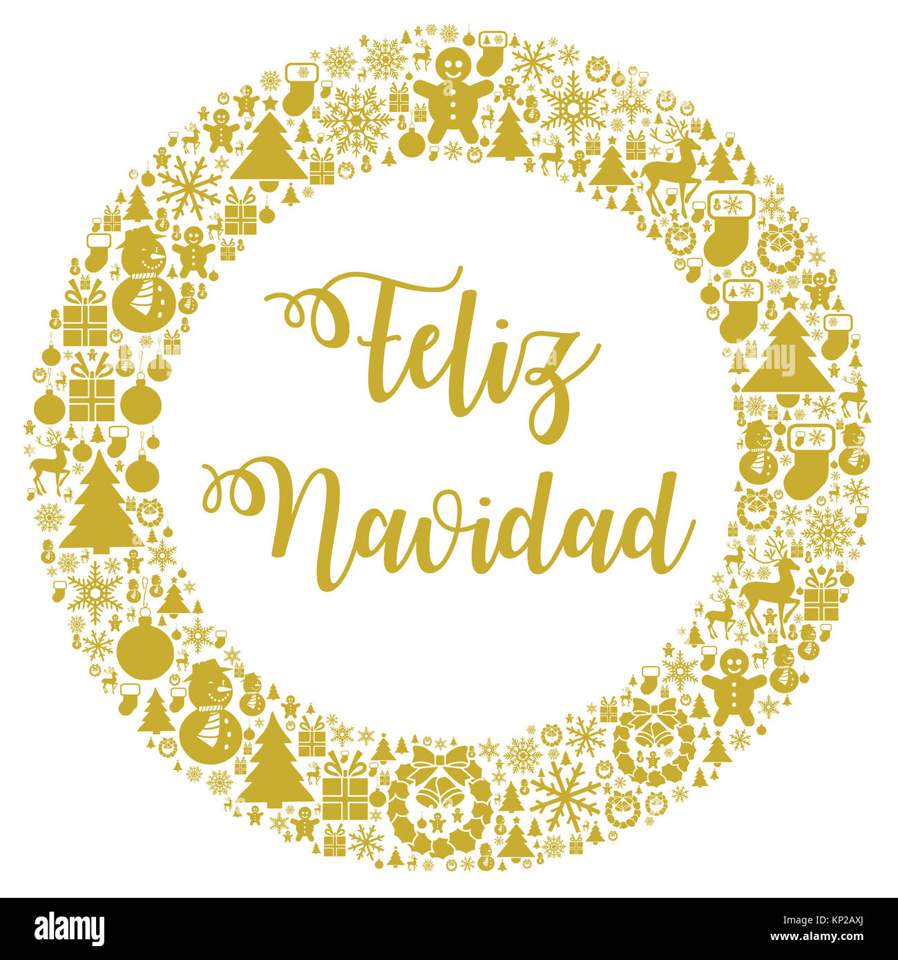 Merry Christmas illustration in Spanish Stock Photo