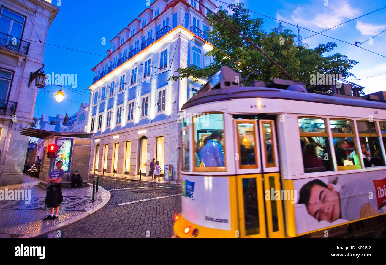 Tram, on background Hermes, Luxury store marroquineria, Largo Chiado,  Lisbon, Portugal, Europe Stock Photo - Alamy