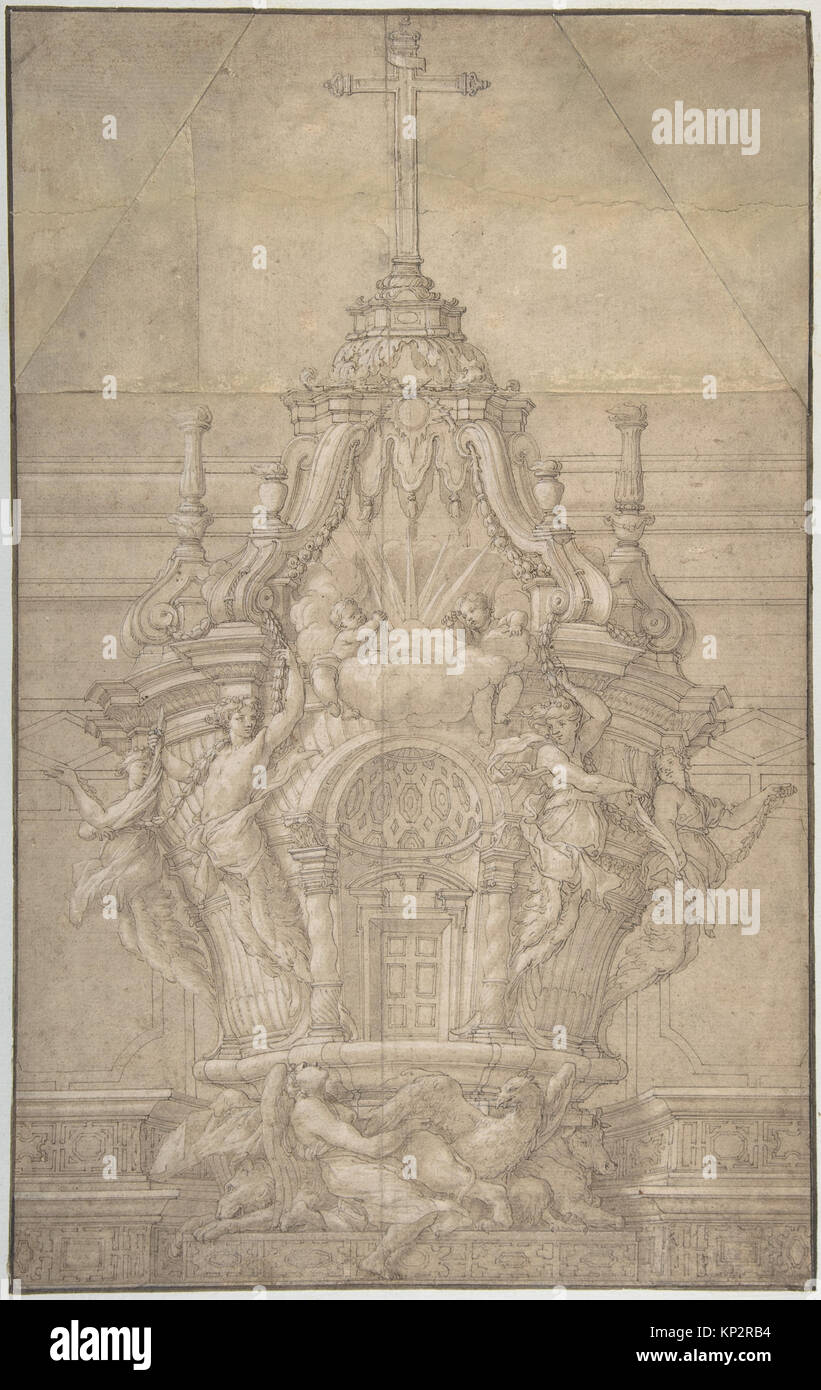 A detailed design for a tabernacle showing architectural and decorative ...