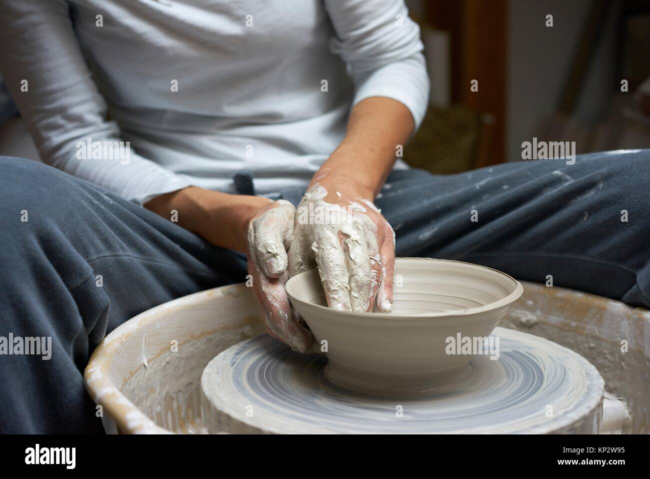 passionate potter creating creative pottery Stock Photo