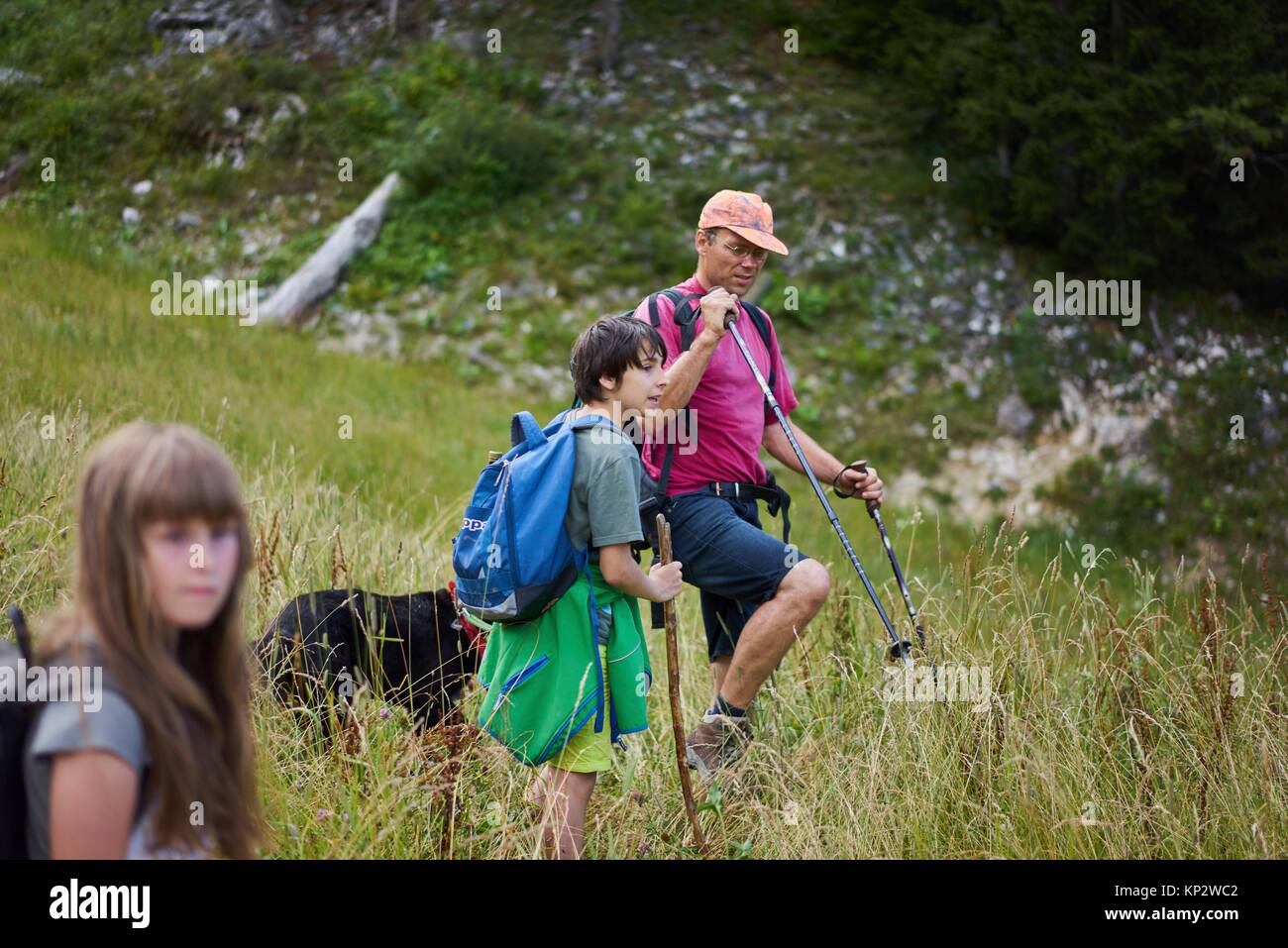Children hiking with dog hi-res stock photography and images - Alamy