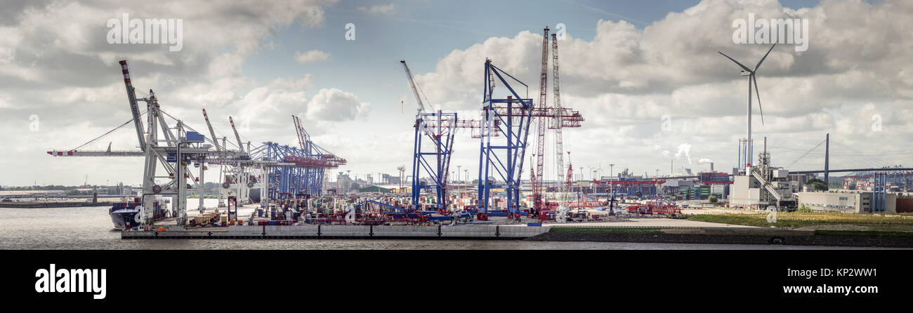 Panorama view from the harbor area in Hamburg Stock Photo