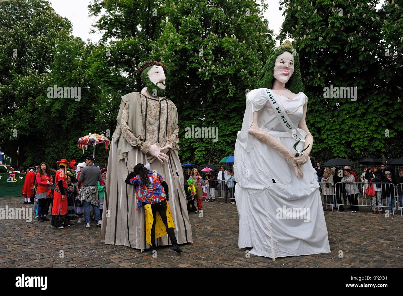 giant puppets during the ´´Fete du Muguet´´ (Lily of the valley festival) parade at Rambouillet