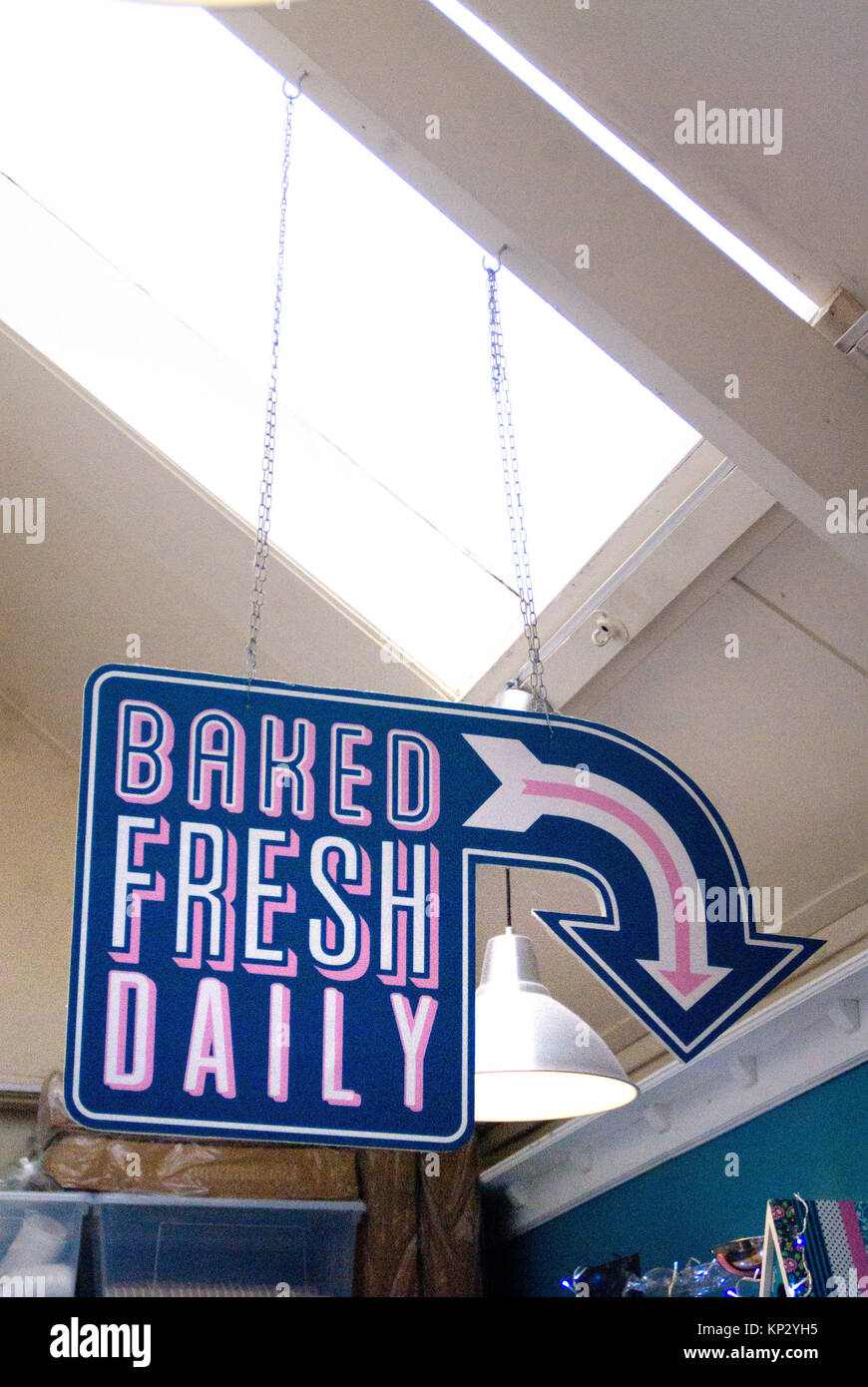 Baked fresh daily / bakers sign in the Grainger market, Newcastle upon