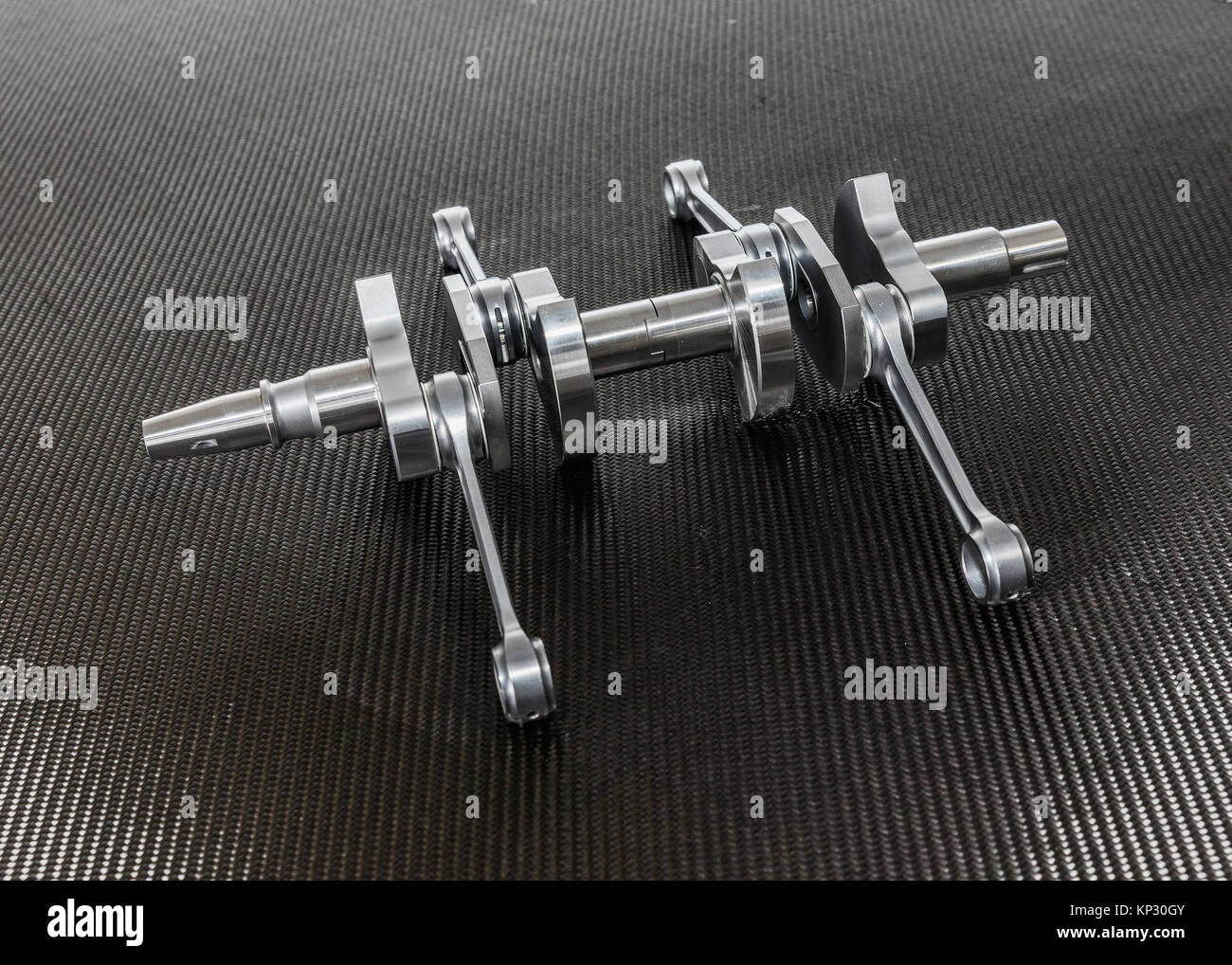 closeup crankshaft of the airplane engine on a kevlar substrate Stock