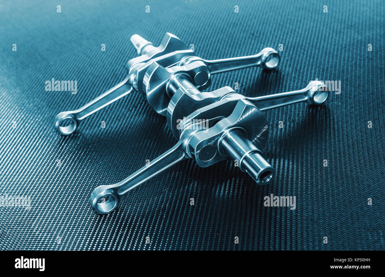 closeup crankshaft of the airplane engine on a kevlar substrate Stock