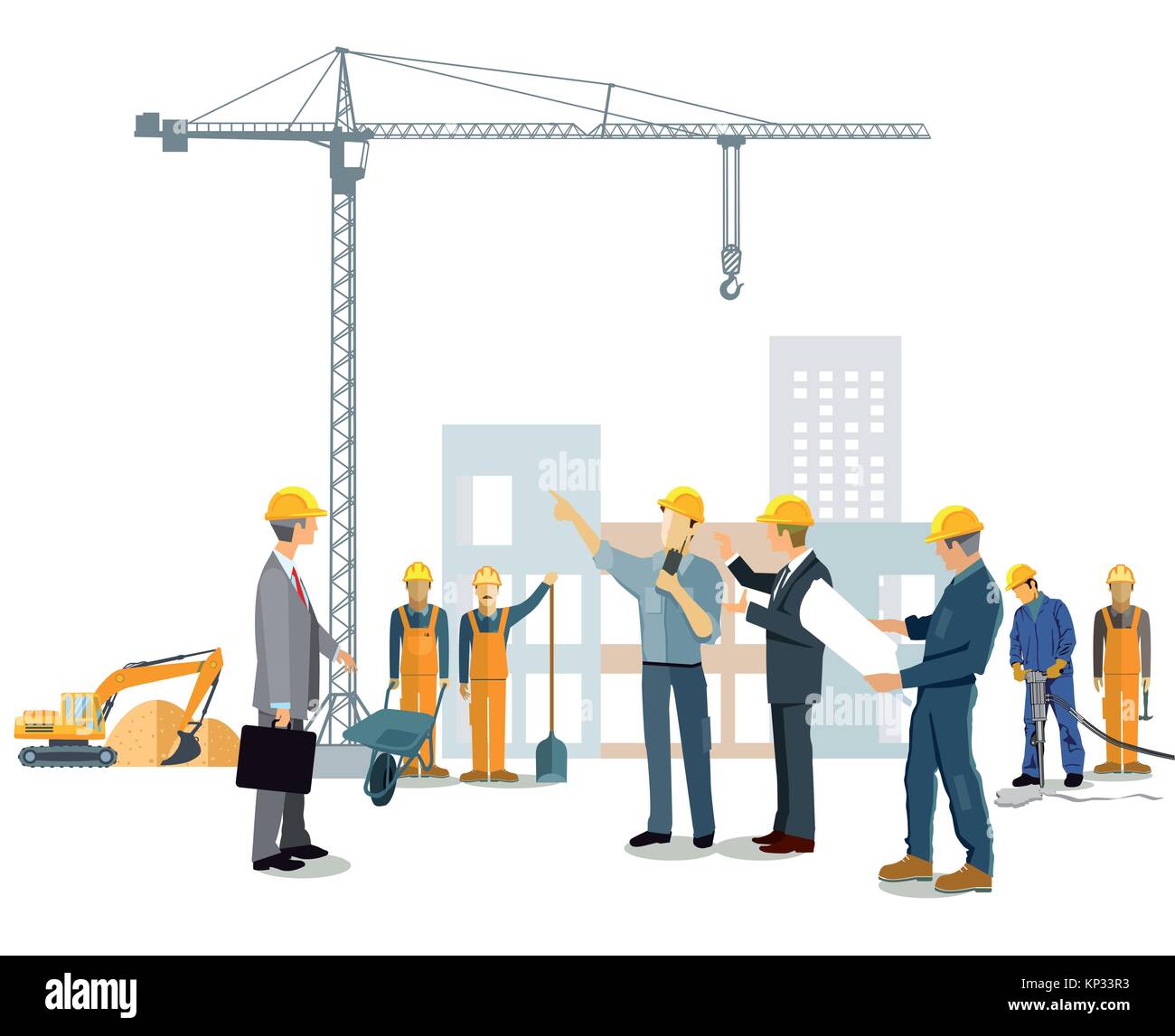 Construction site with architect and builder Stock Vector