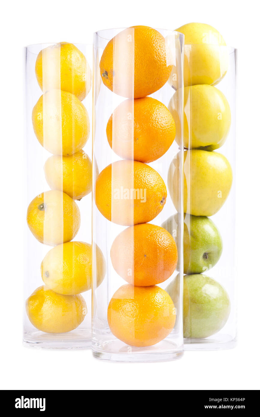 Group of fruit in glass: Oranges, Lemons, Appless Stock Photo