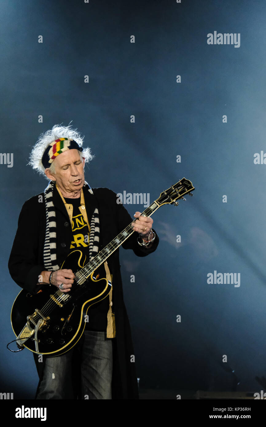 Switzerland, Zurich - September 20, 2017. The Rolling Stones, the legendary  English rock band, performs a live concert at the Letzigrund Stadium in  Zurich. Here guitarist Keith Richards is seen live on