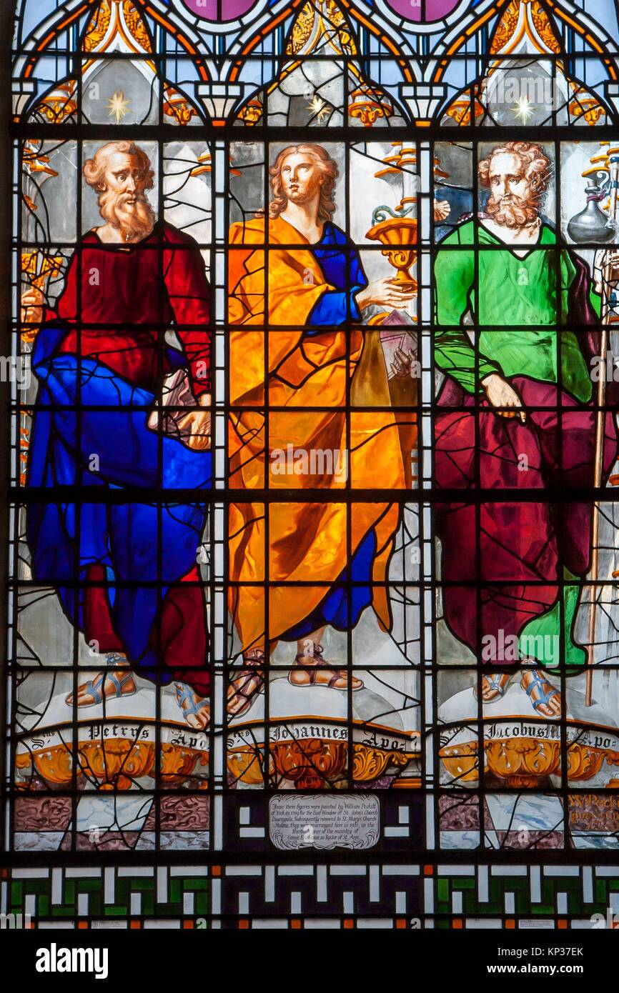 Apostles, Peter, Jacob, John stained glass, St Ann's Church, Manchester