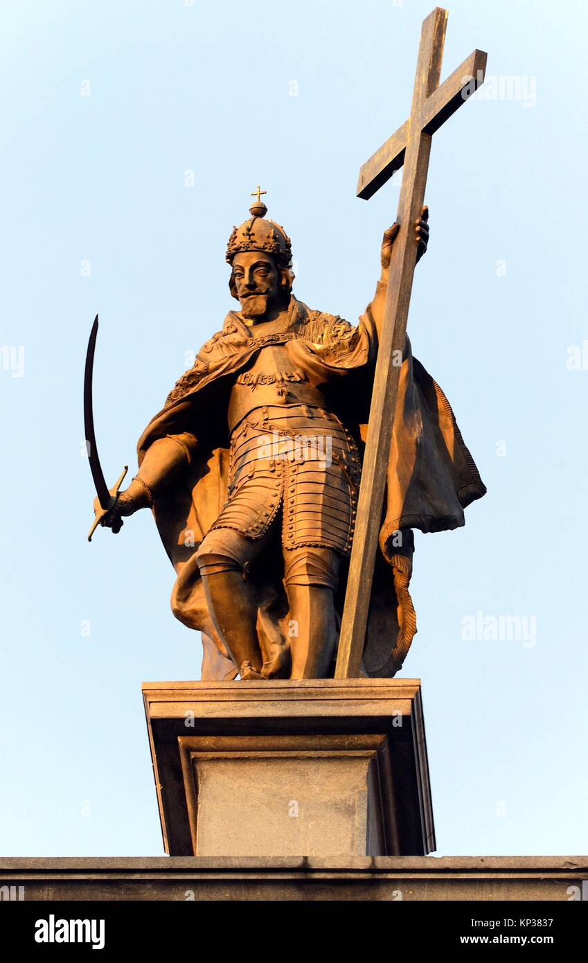 Warsaw's most famous landmark - Monument to Sigismund III - Zygmunt III Waza, called Sigismund's Column - Kolumna Zygmunta, sculptor Clemente Molli, Stock Photo